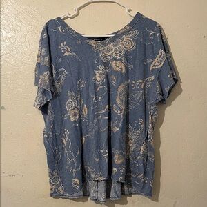 Pilcro Blue and Cream Floral Short Sleeve Top